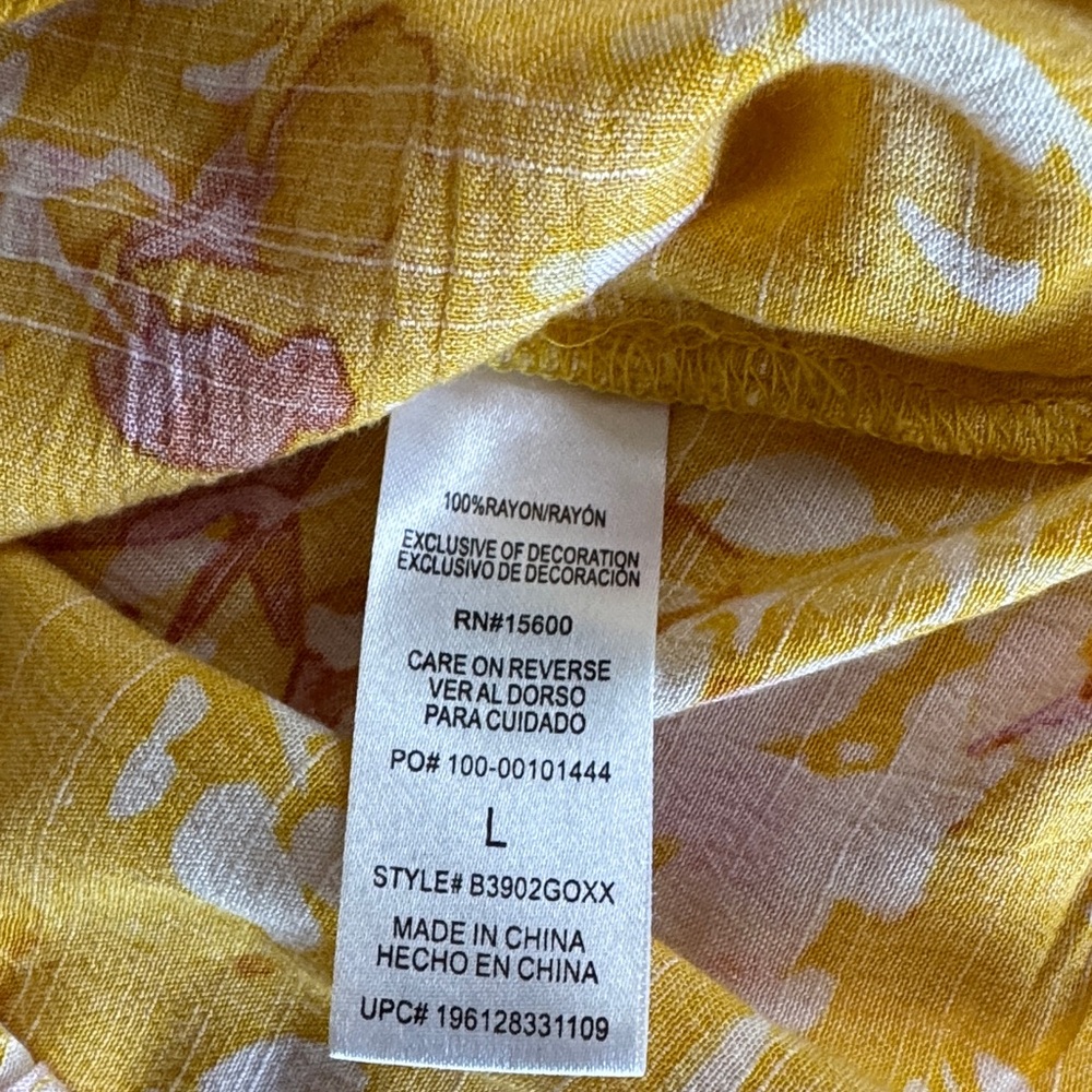 Democracy Mustard Yellow Floral Tie-Front Cold Shoulder Blouse L - Picture 9 of 11